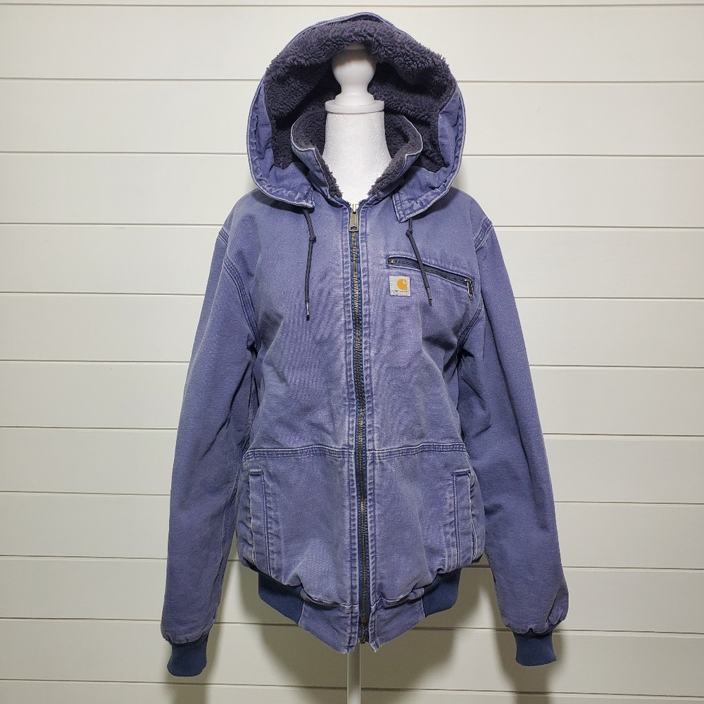 Carhartt Women's Blue Distressed Style Full Zip Hooded Wildwood Jacket. Size: L